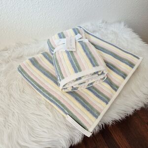 Rachel Zoe 100% Cotton Bath+Hand Towel 3pc Set Multi spring Color striped